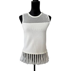 Grey By Jason Wu Classy Summer White $357 Knit Fringe‎ Boho Cowgirl Tank Top S